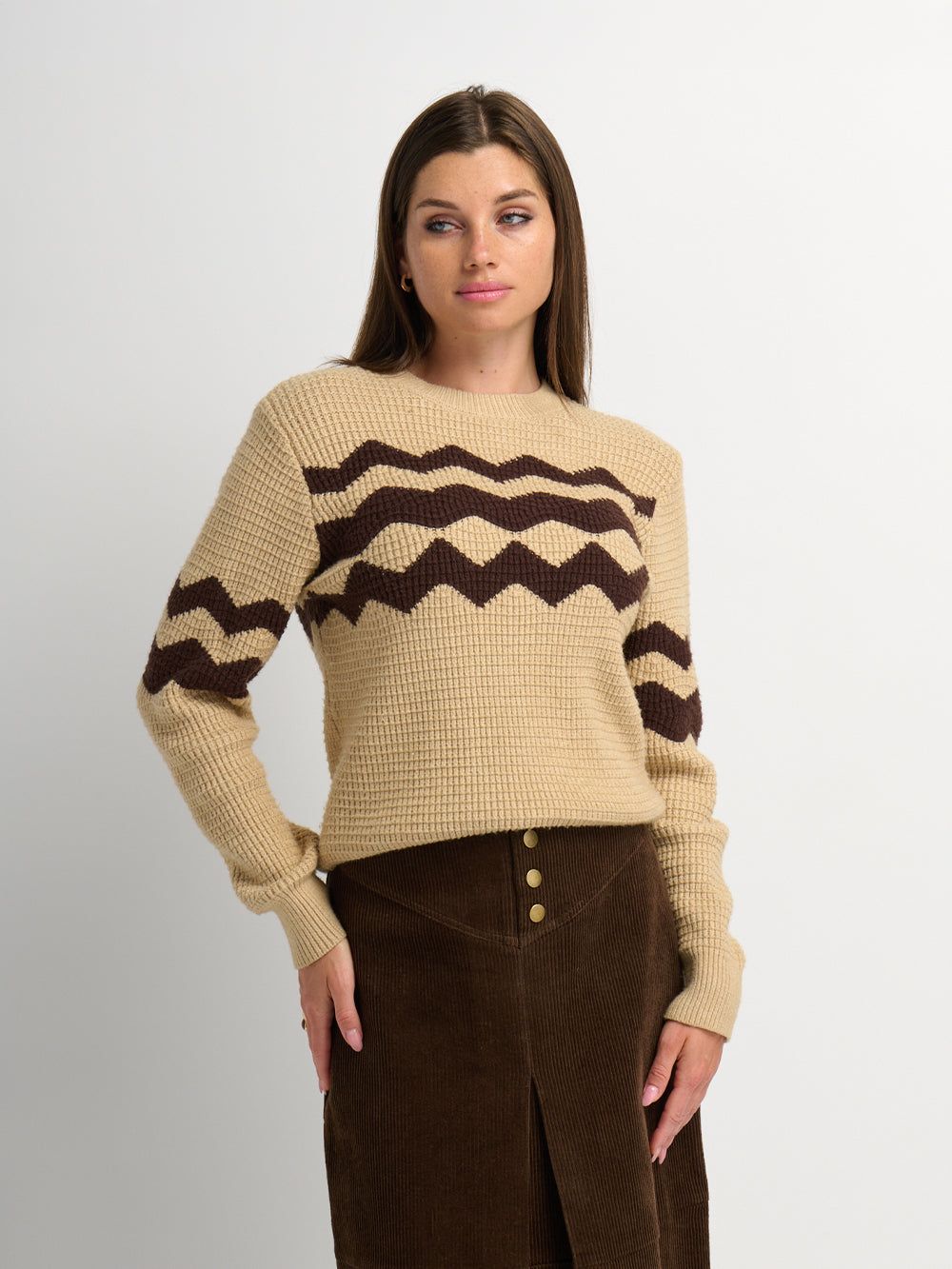Waffle Designed Sweater - Tan/Brown