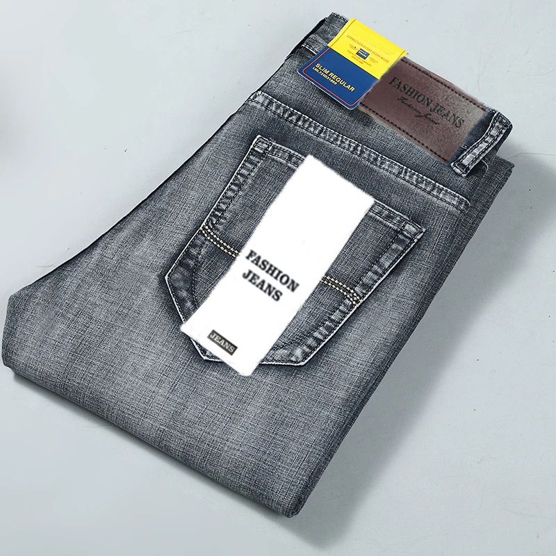 Brand Slim Washed Jeans Casual Straight Stretch Fashion Classic Blue Black Work Denim