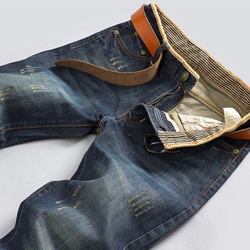 Casual Jeans Men Business Straight Jeans Stretch Denim Pants Trousers Slim Fit Classic