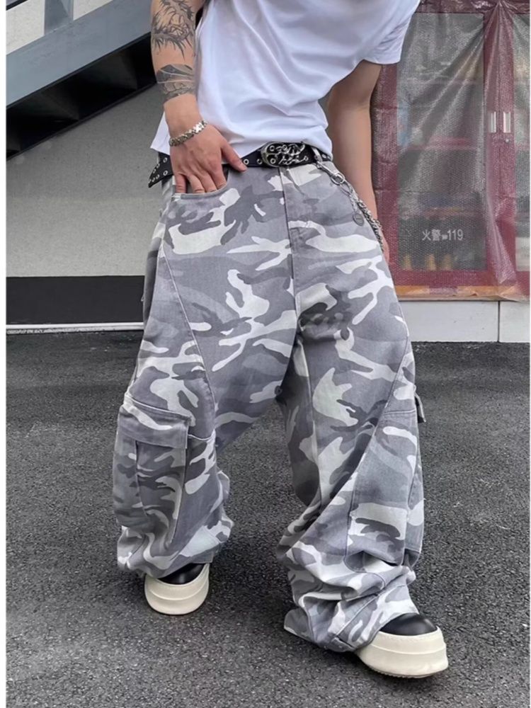 Pantalones Y2K Streetwear Camouflage Baggy Cargo Jeans Pants For Men Clothing Wide Leg Oversize Long Trousers Moda Hombre