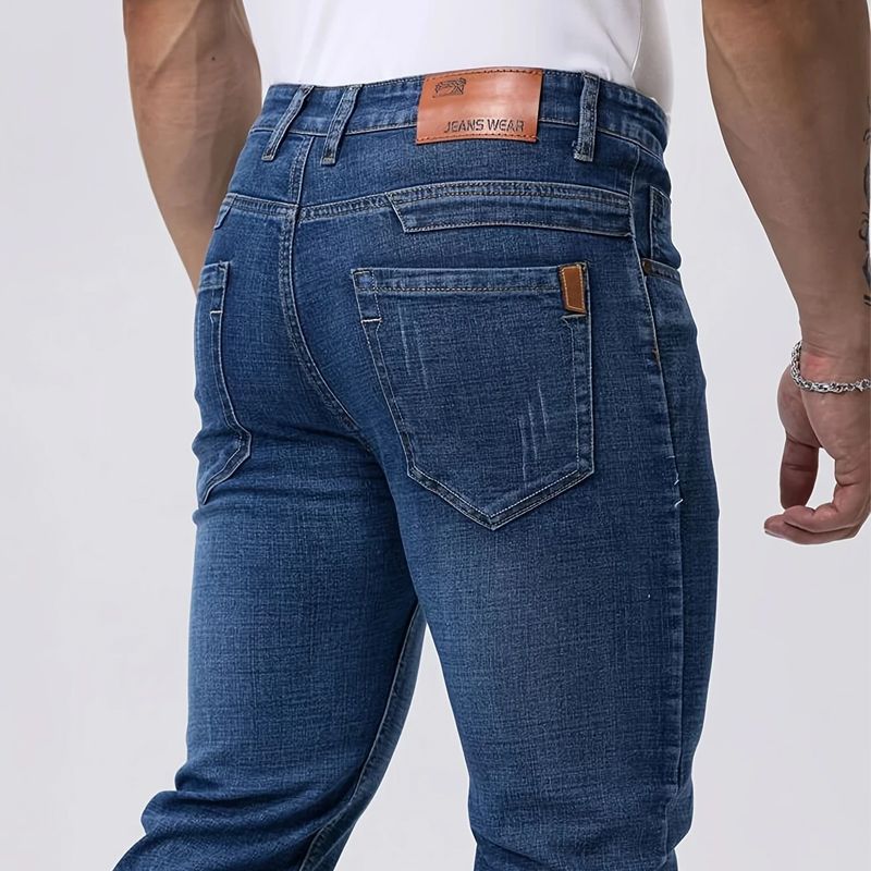 Men Jeans Casual Straight Stretch Fashion Classic Denim Trousers