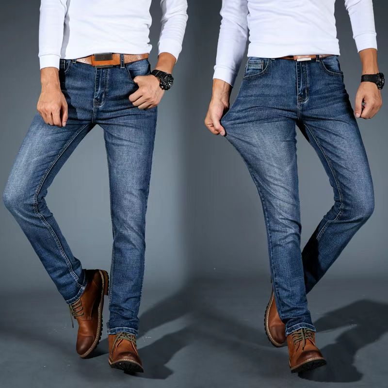 Men Fashion Straight Jeans Mens 2024 New Stretch Slim Fit Pants Comfortable Soft Business Denim Trousers Male Brand Clothing