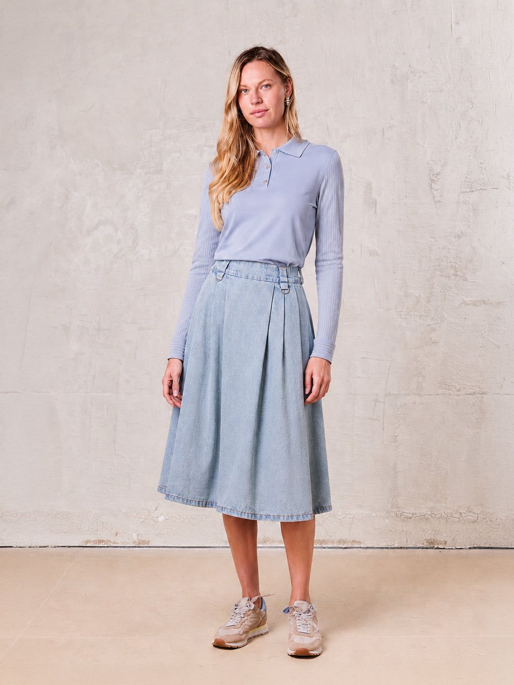 Buckle Design Denim Skirt-Blue