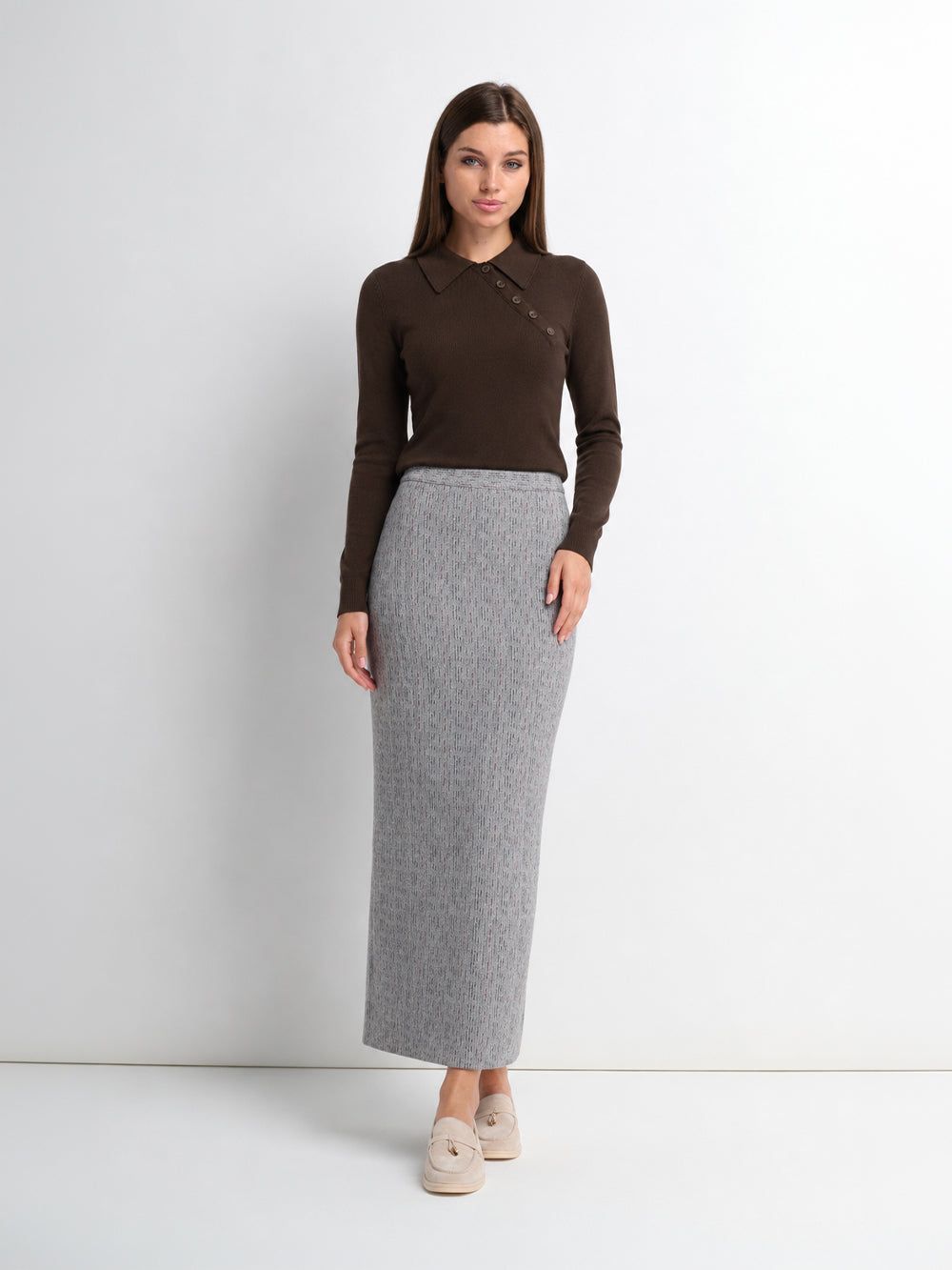 Straight Maxi Skirt - Grey/Colored Lines
