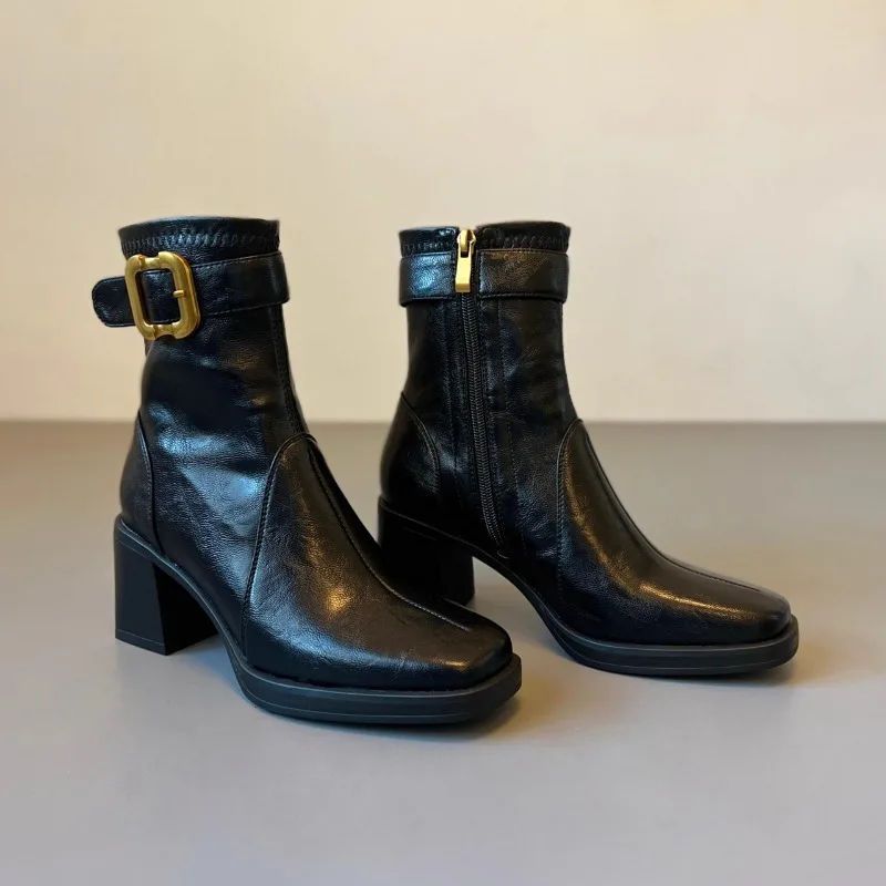 Square Toe Buckle Boots