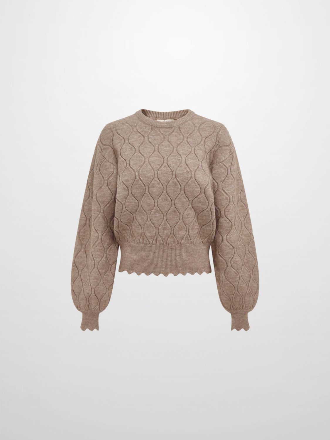 Scalloped Edge Hourglass Sweater - Oatmeal
