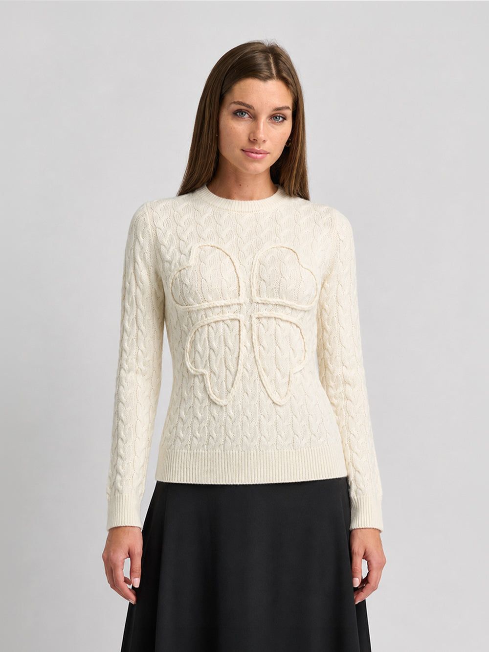 Braided Heart Cable Sweater - Cream