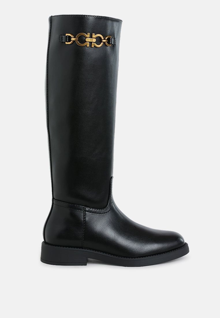 Kiang Metal Chain Link Detail Calf Boots