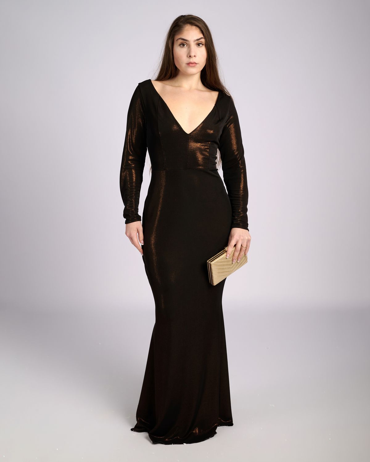 Leonora Bronze Hue V- neck Mermaid Dress evening dresses