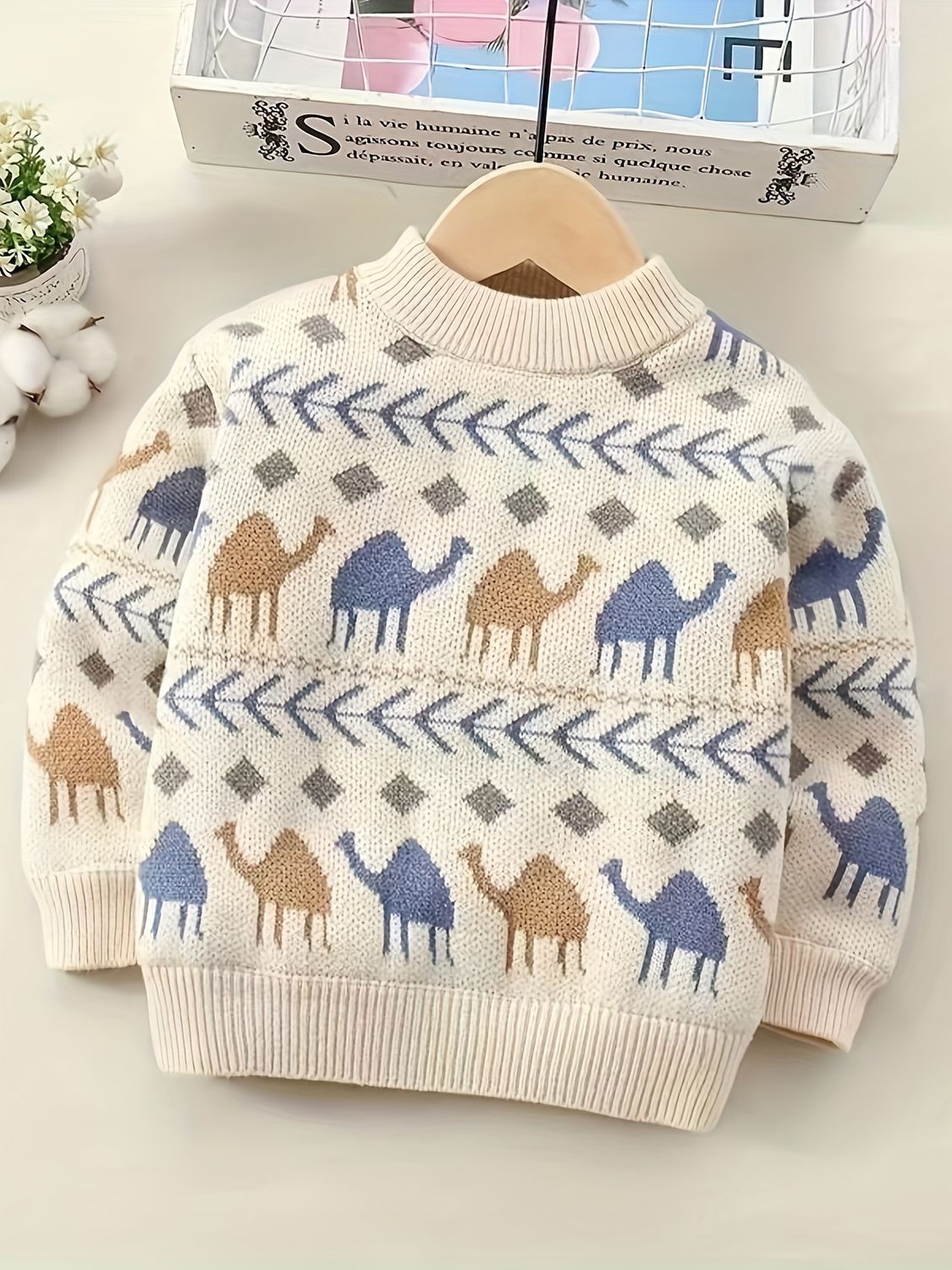 Boys' Knitted Sweater Pullover with Fleece Lining, New Autumn and Winter Style for Toddlers and Children, Winter Base Layer