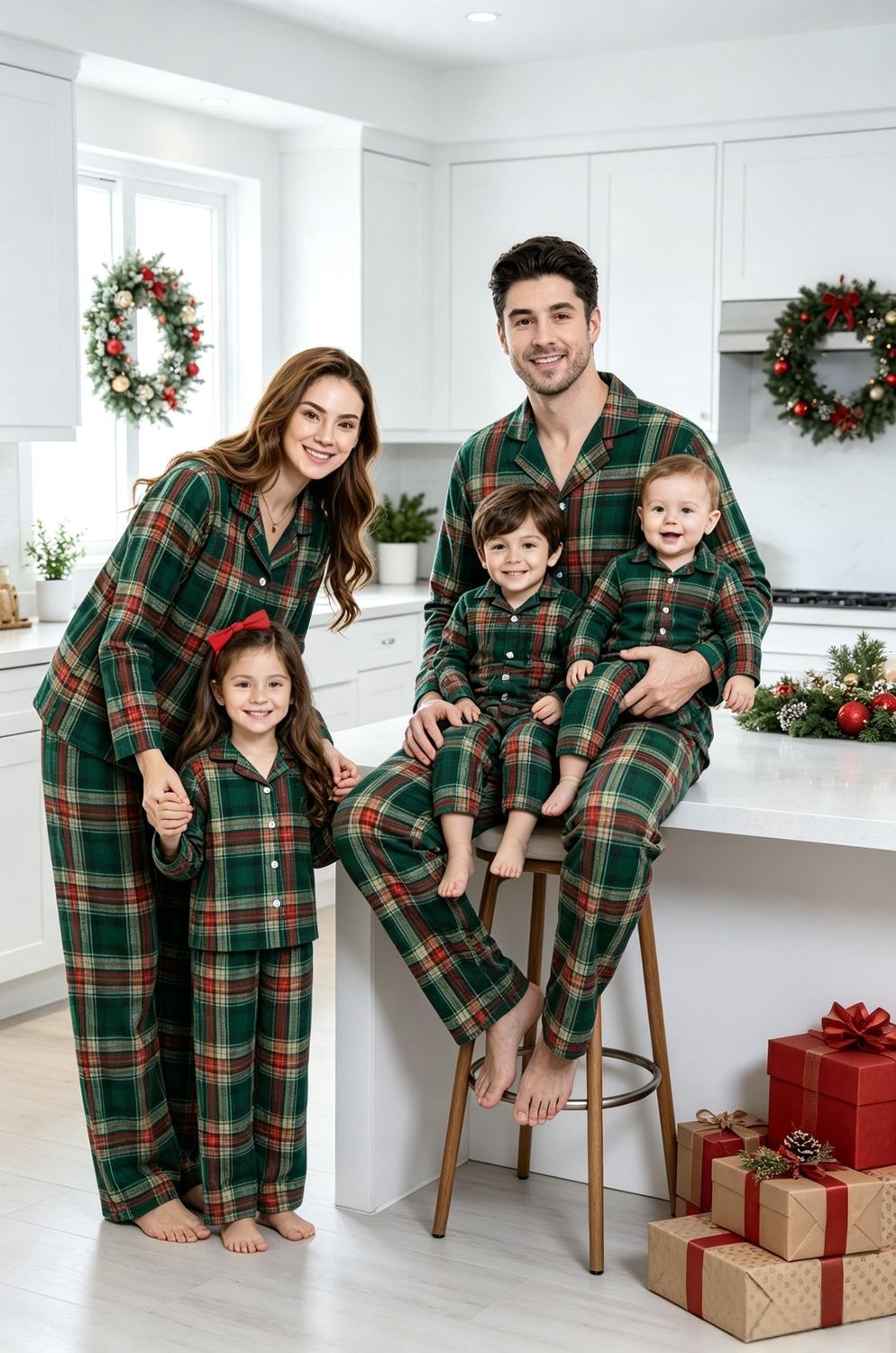 2026 Winter Family Christmas Matching Outfits Adults Kids Cotton Plaid Sleepwear Baby Romper Xmas Party Pjs Shirt+Pants Pijamas