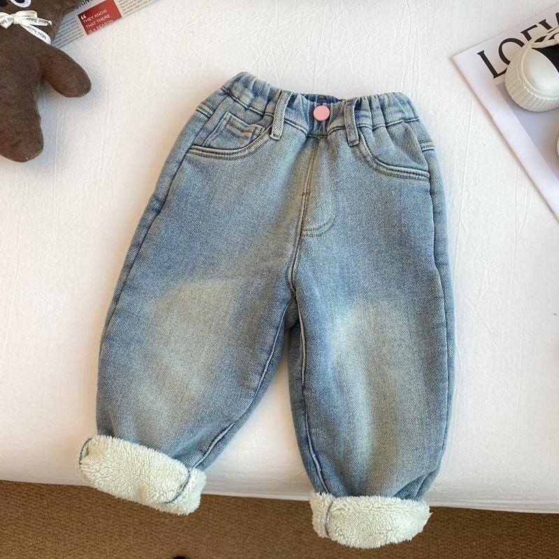 Girls Plush Velvet Jeans Kids Thickened Winter Pants Toddler Padded Sweet Trousers Children Warm Casual Sweatpants New Clothes