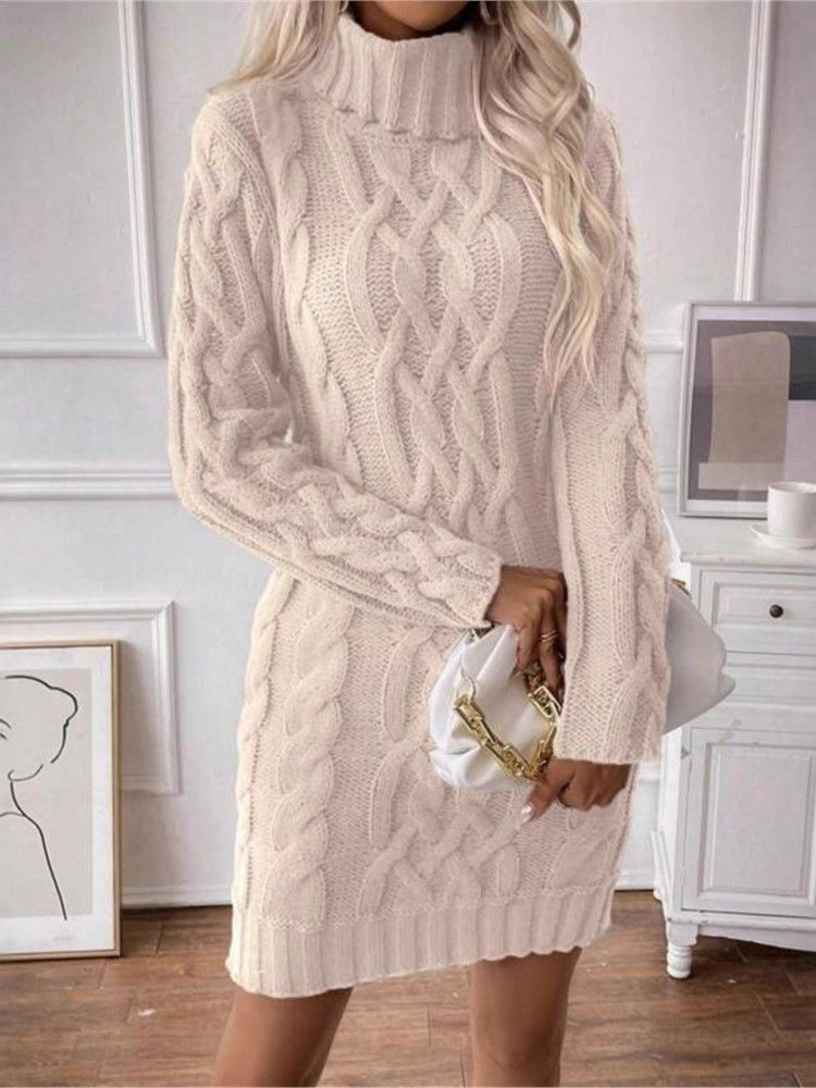 Winter Clothes Woman Pulls Femmes High Neck Vestidos Slim Fit Sweater Knitted Long Sleeve Dress All-match Simple Style Commuting