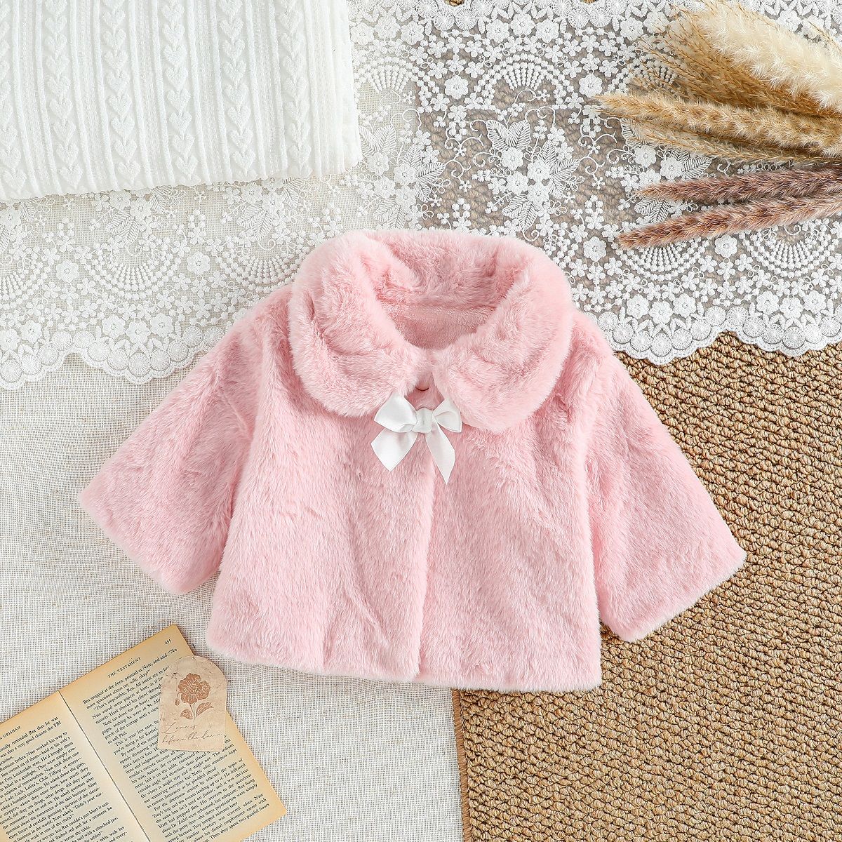 2025 New Winter Jacket For Baby Girl Pink Clothes Fashion Princess Cloak Autumn Warm Faux Fur Girls Coat Plush Baby Outwear 1-3Y