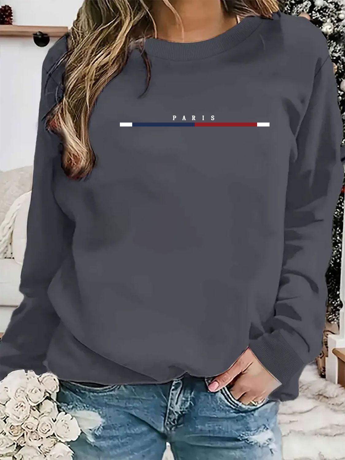 Paris Loose Sweatshirt Casual Long Sleeve Women Autumn and Winter Comfortable Pullover Crewneck Loose Female Clothes