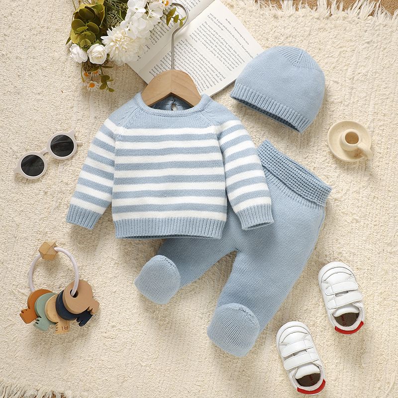 Newborn Baby Boys Clothes Set Autumn Winter Turtle Neck Full Sleeve Knitted Sweaters Tops+Leggings+Hats Outfits Infant Suit 3pcs