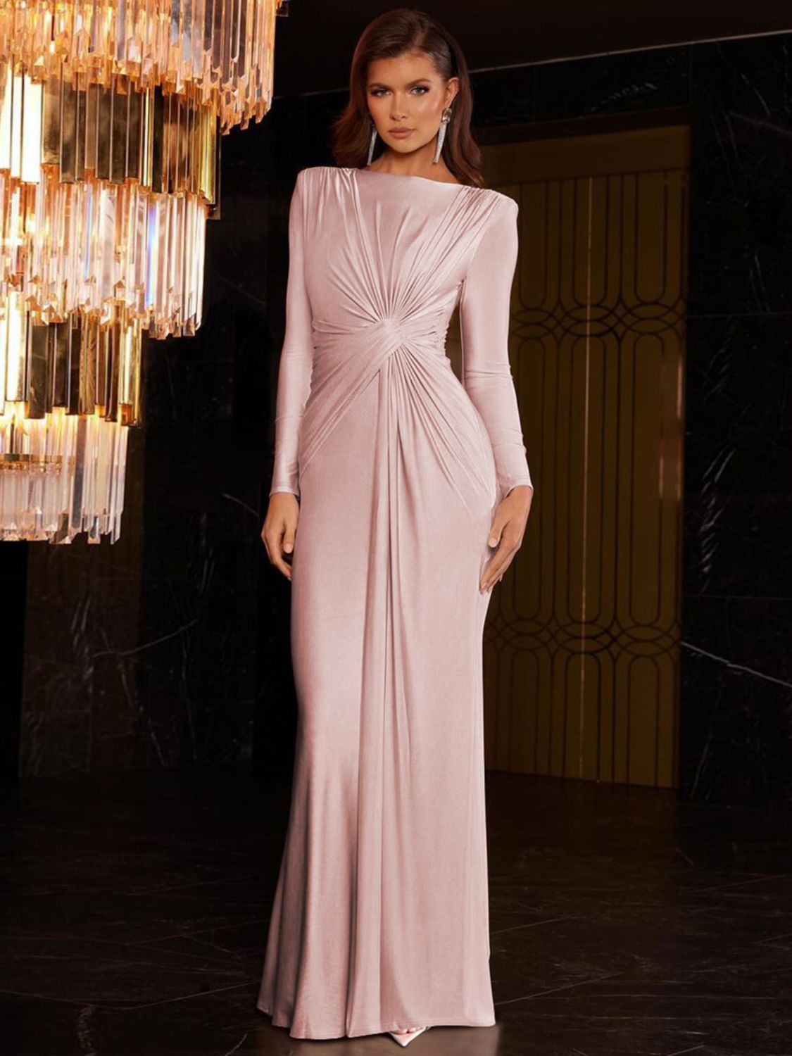 Elegant Pure Color Long Sleeve Dress for Taller Women 170 Autumn Winter New Style High Waist Long Dress City Commute Wear