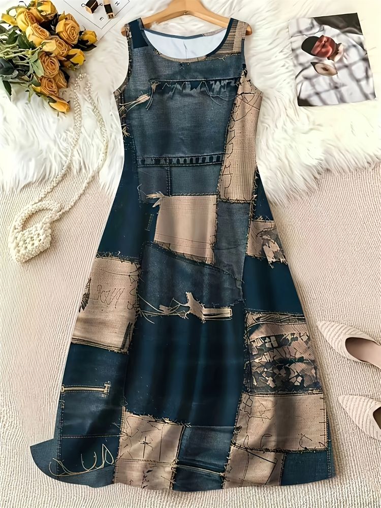 New Women's Casual Breathable Dress Summer Fashion 3D-Printed Sleeveless Round-Neck Dress Elegant Party and Beach Dress