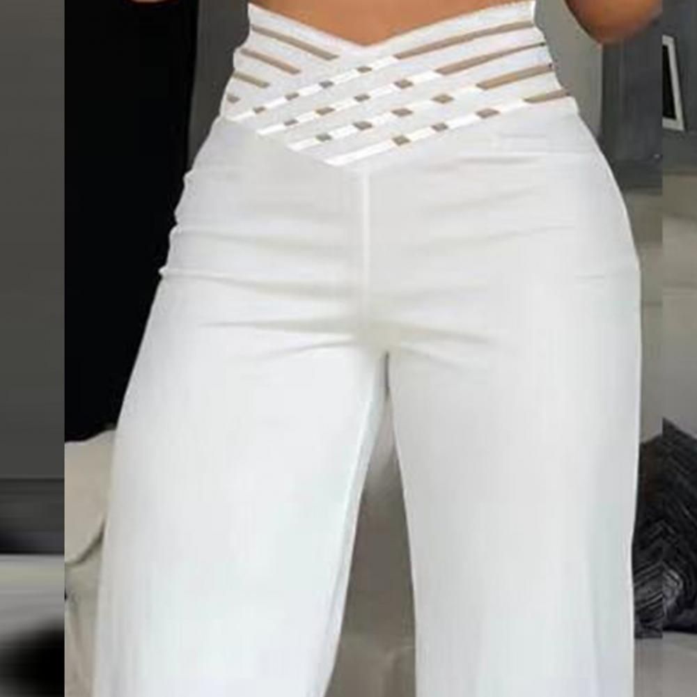 Women Wide Leg Pants Hollow Wide Waistband Long Pants High Waist Wide Leg Flared Trousers Yoga Sport Gym Pants Streetwear