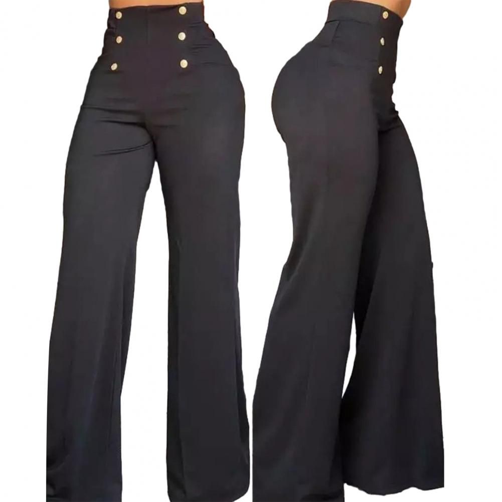 Classic Style High Waist Women Suit Pants Straight Leg Office Pants Women Flared Trousers Double-Breasted Straight Leg Pants