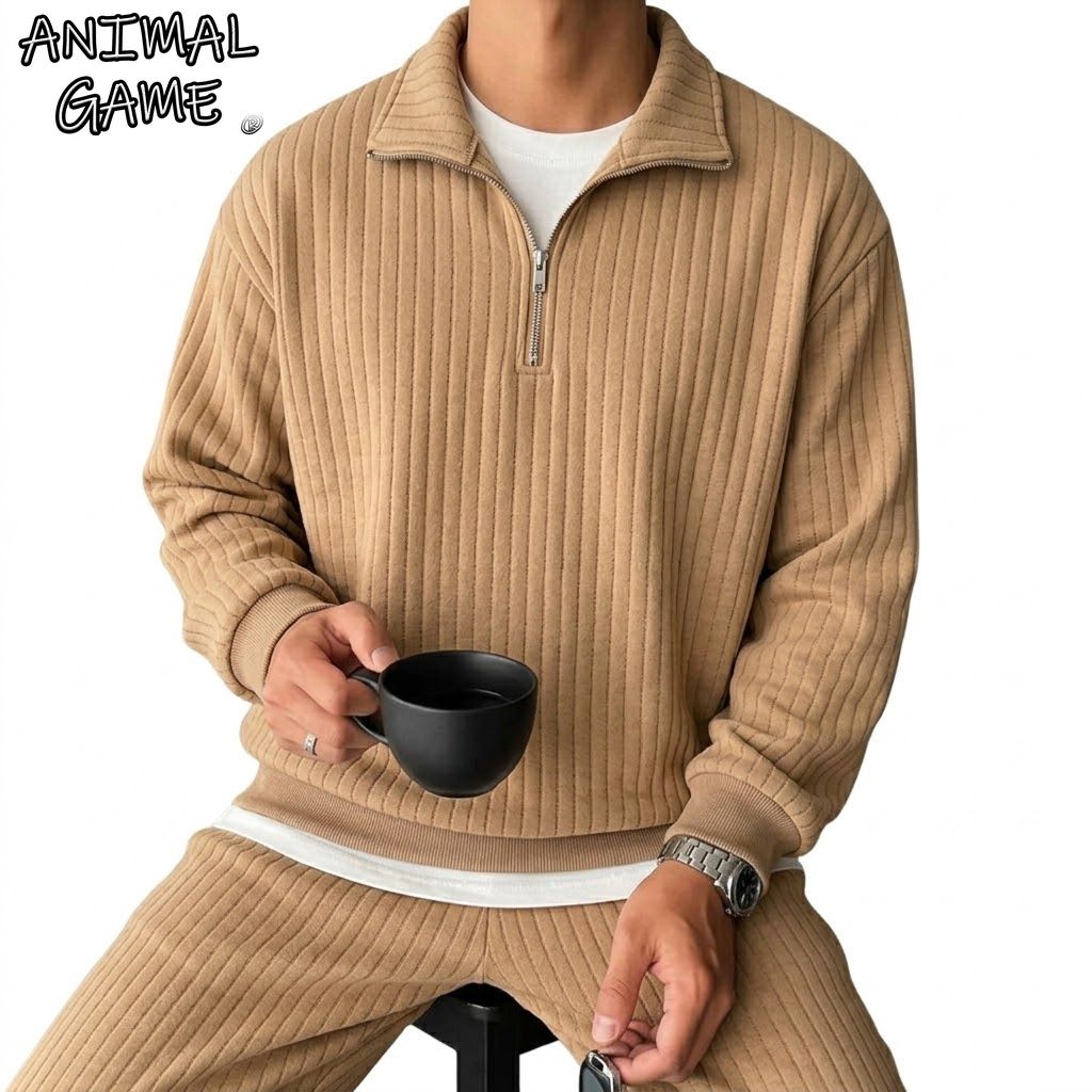 Men Luxury Solid Striped Quarter Zip Pullover Long Sleeve V Neck Zip Up Sweatshirt Casual Gym Hooded Shirt Soft Breathable Daily