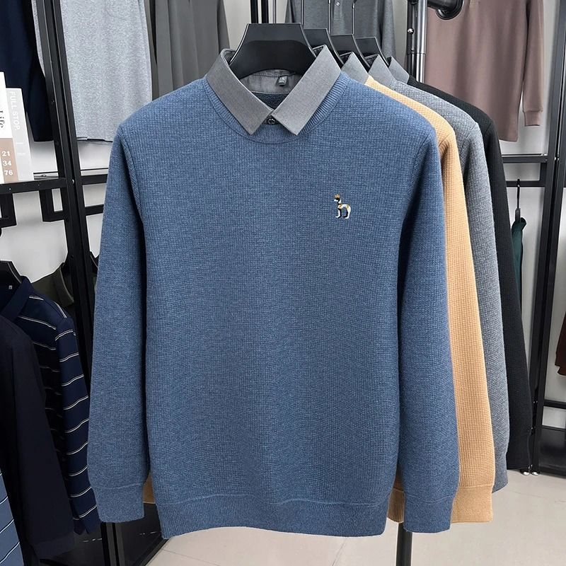Luxury brand men's long sleeved flip over collar pullover winter fashion new item puppy  embroidery top casual warm knit sweater