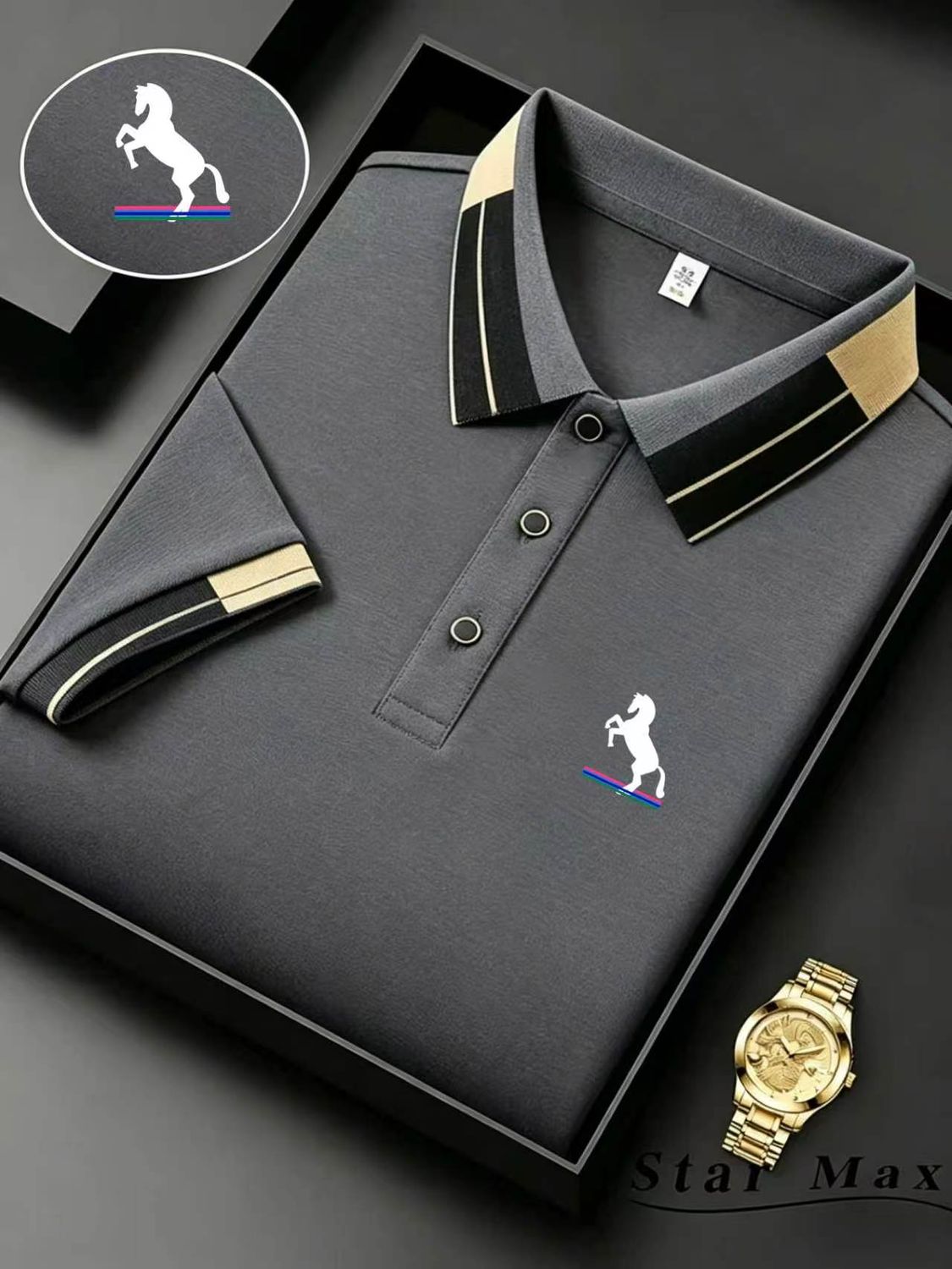 Men's Luxury Short Sleeve Polo Shirt with Horse Embroidery Milan Style Summer Casual T Shirt Men Business Brand Clothing