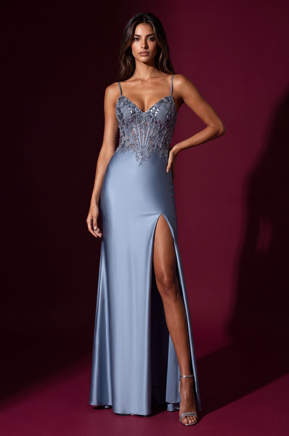 Formal Beaded Corset Fitted Evening Gown