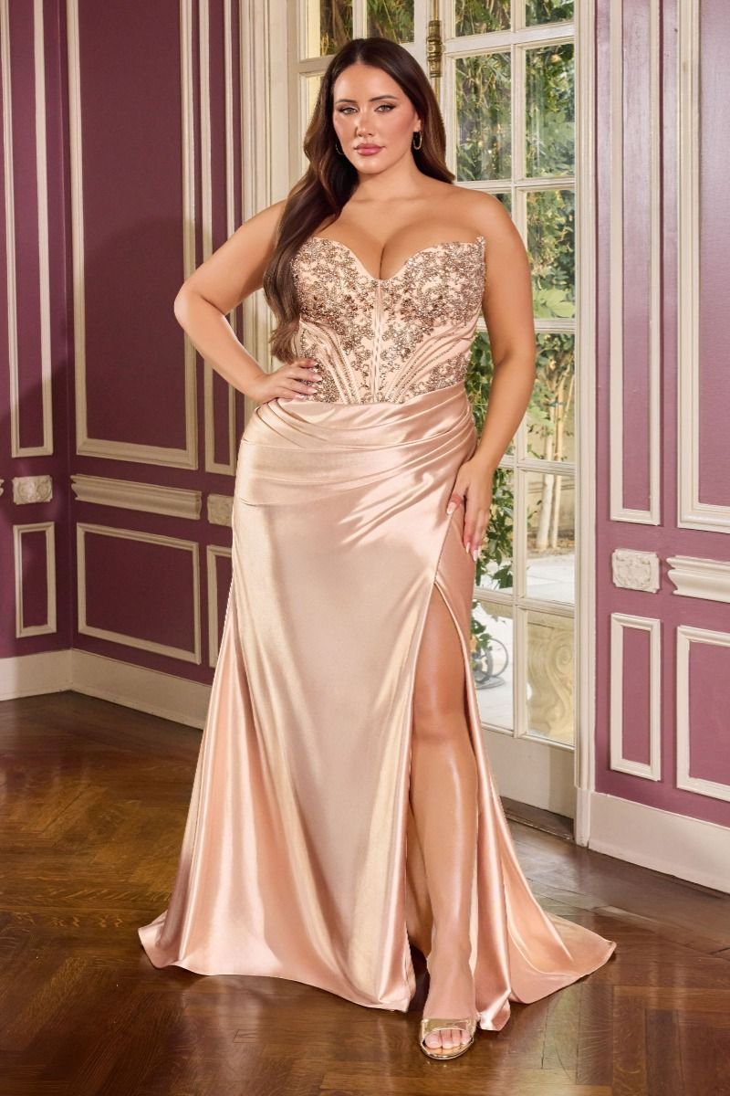 Champagne Sequin Beaded Sweetheart Strapless Mermaid Evening Gown CDKV1136C