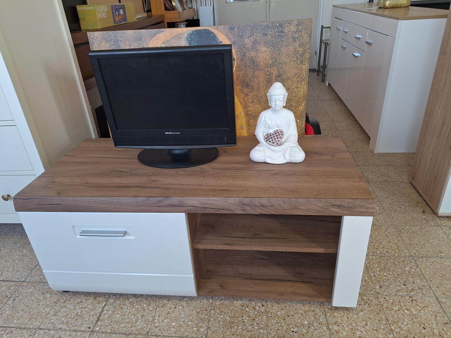 Avensis TV szekrény fehér magasfényű önbehúzós fiókos
