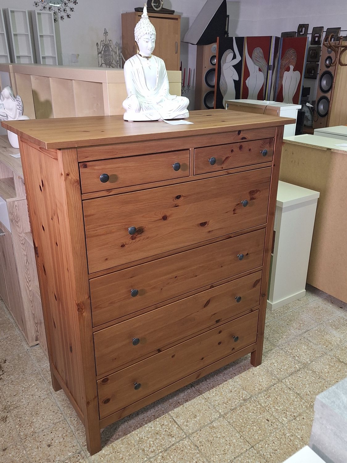 Ikeás Hemnes komód 6 fiókos tömör fenyőfa natúr