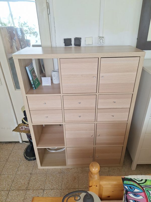 Ikeás kallax polc rendszer tölgy / 3x4-es méret 6 fiókos 6ajtós