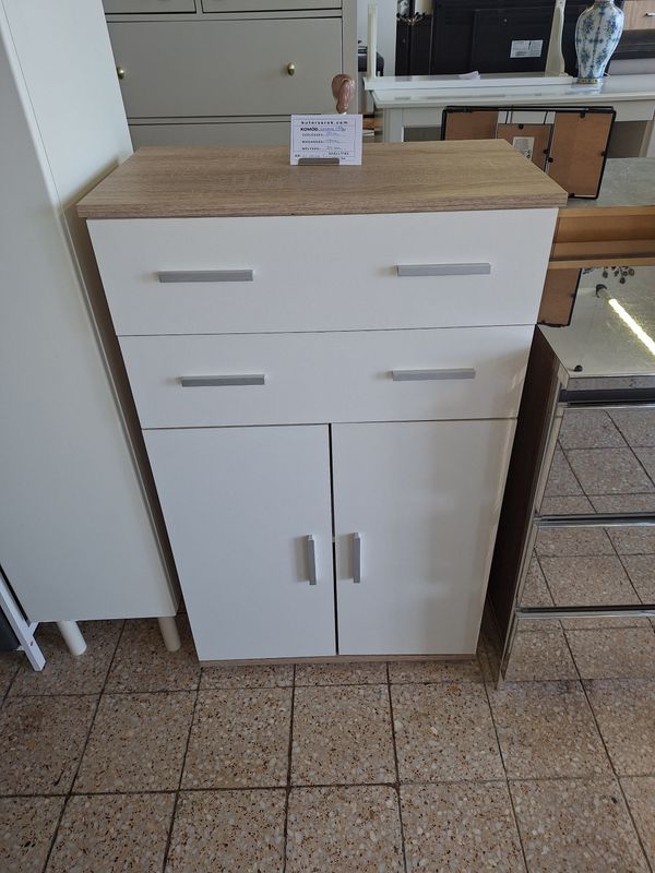 2 fiókos 2 ajtós polcos sonoma tölgy/fehér matt komód