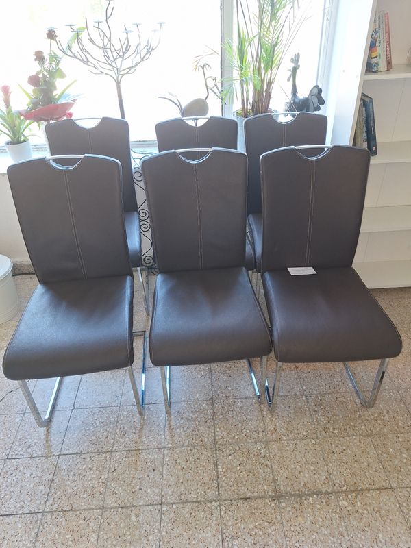 Eredeti bőr étkező székek krómozott szánkótalpas/ barna