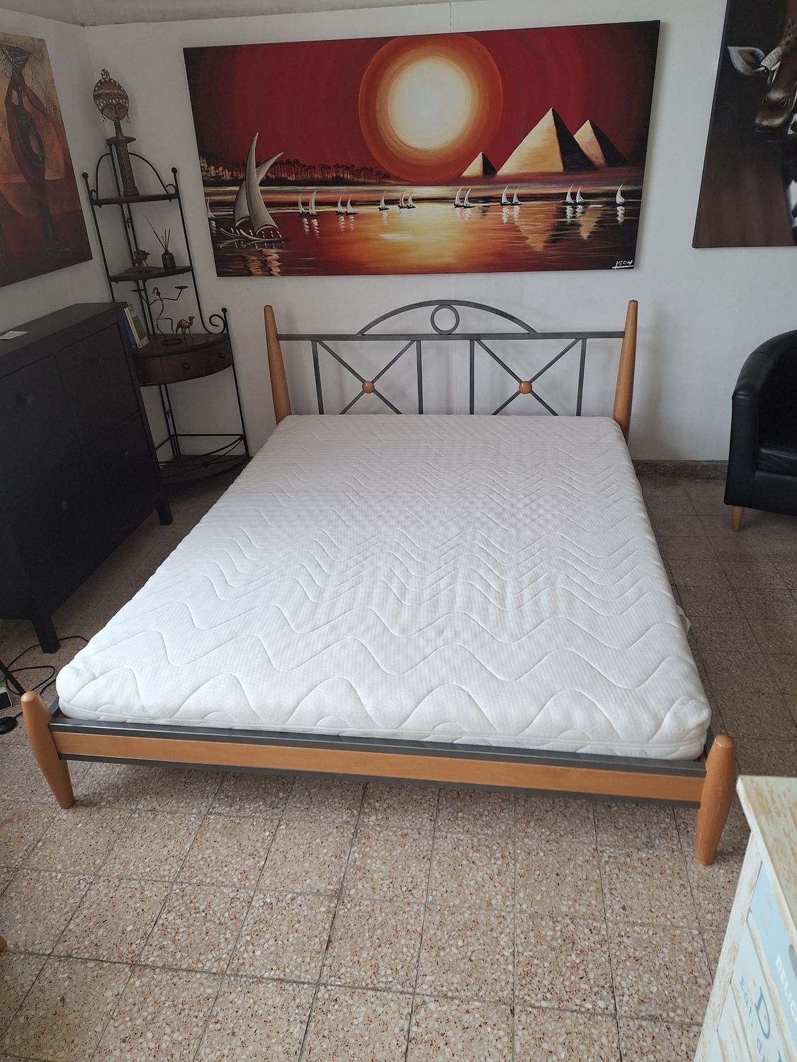 Extra masszív fém / fa keretes ágy 160x200cm