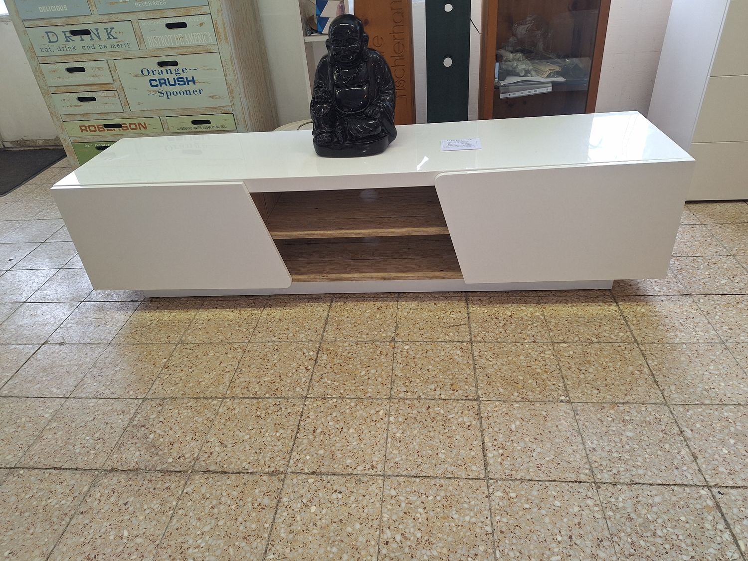 Modern fehér magasfényű / tölgyfamintás TV-bútor Modern fehér magasfényű / tölgyfamintás TV-bútor