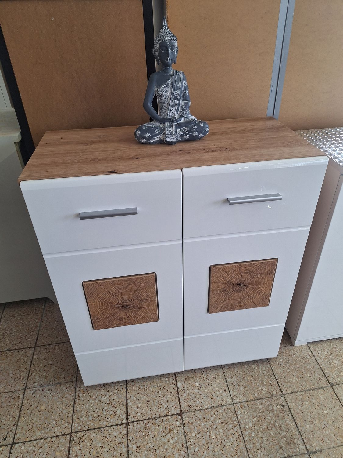 2 ajtós fehér magasfényű/ tölgyfamintás komód