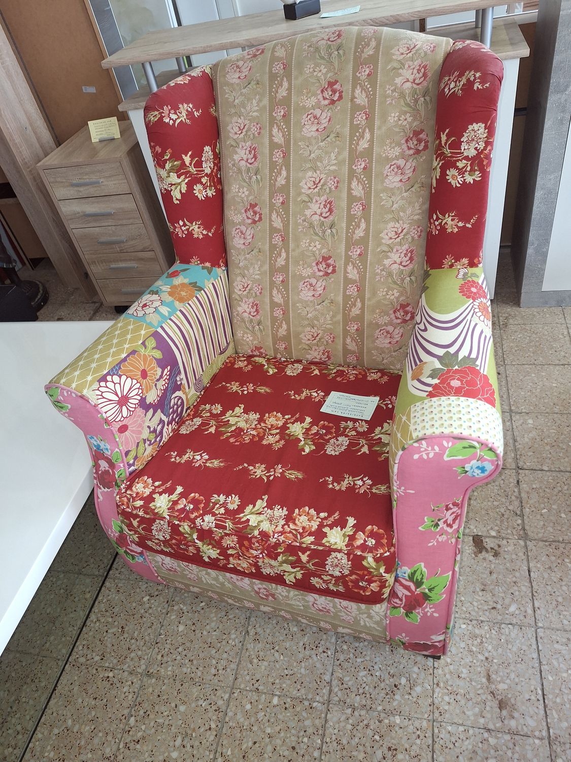 Patchwork / foltvarrásos stílusú fotel + ülőke/ kispad