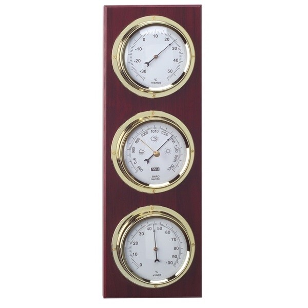 ANVI 30.3915 4-in-1 Barometer &amp; Clock - Brass &amp; Dark Wood - Low Altitude