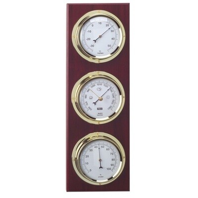 ANVI 30.3915 4-in-1 Barometer & Clock - Brass & Dark Wood - Low Altitude
