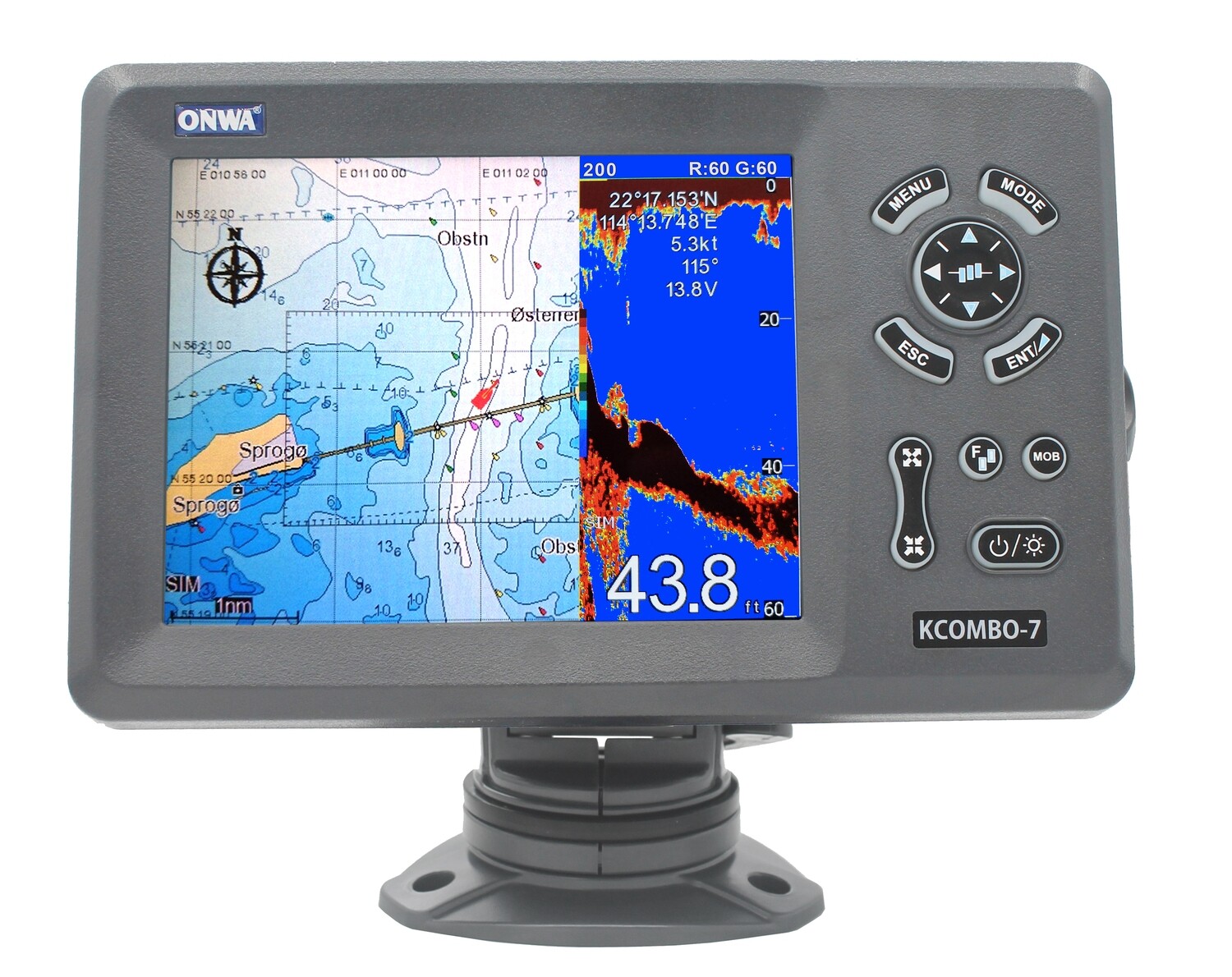 ONWA 7" GPS Chartplotter w/ Fishfinder - KCombo-7 ONWA 7" GPS Chartplotter w/ Fishfinder - KCombo-7