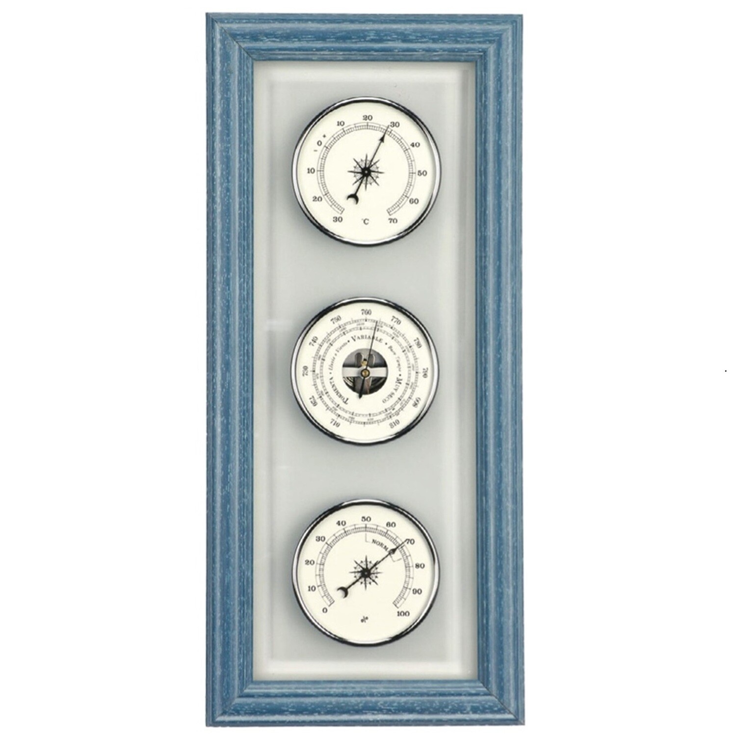 ANVI 3-in-1 Barometer - Chrome &amp; Blue/Grey Wood - 28.3120