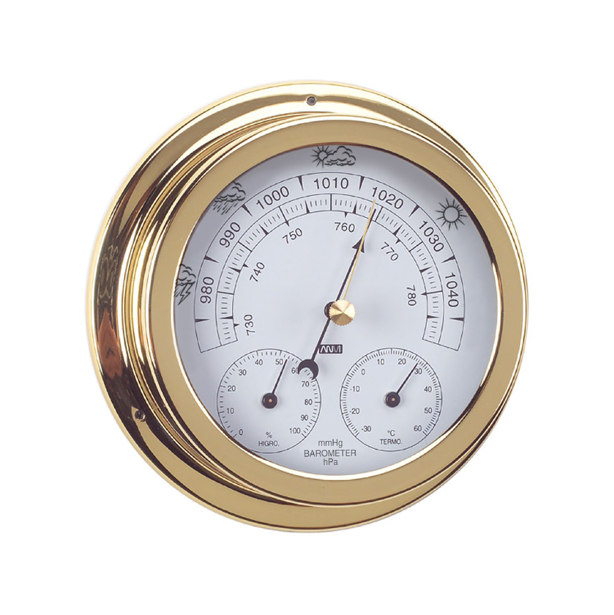 ANVI 32.0370 3-in-1 Barometer - Polished Brass &amp; Lacquered - Low Altitude