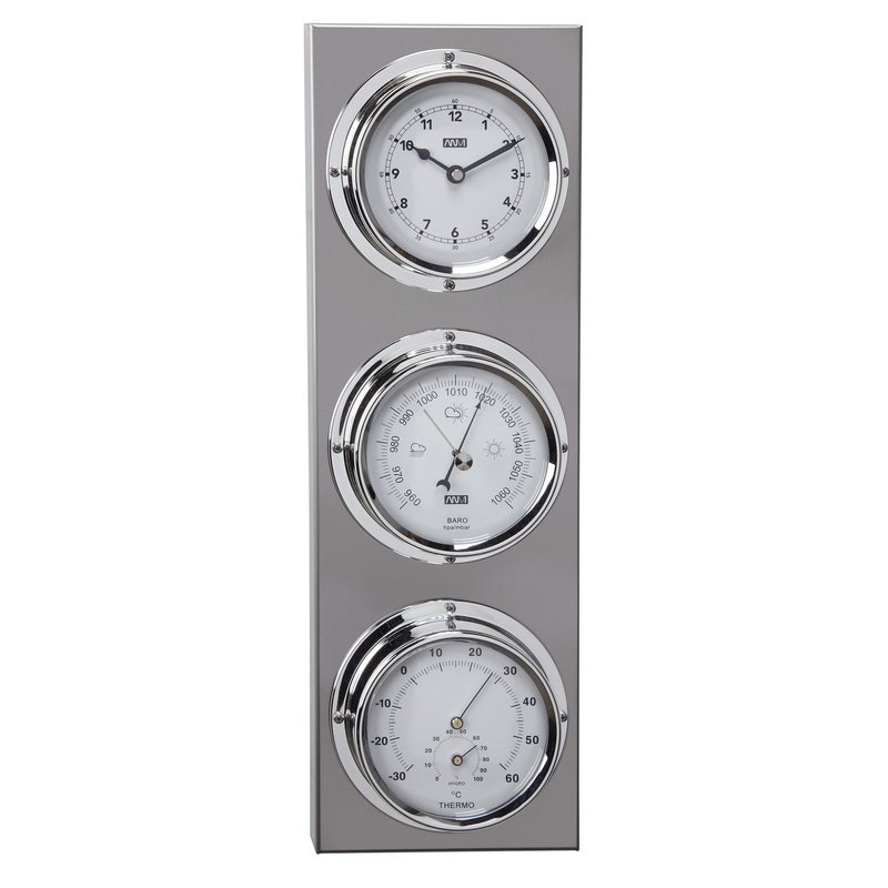 ANVI 29.0723 4-in-1 Barometer &amp; Clock - Stainless Steel - Low Altitude