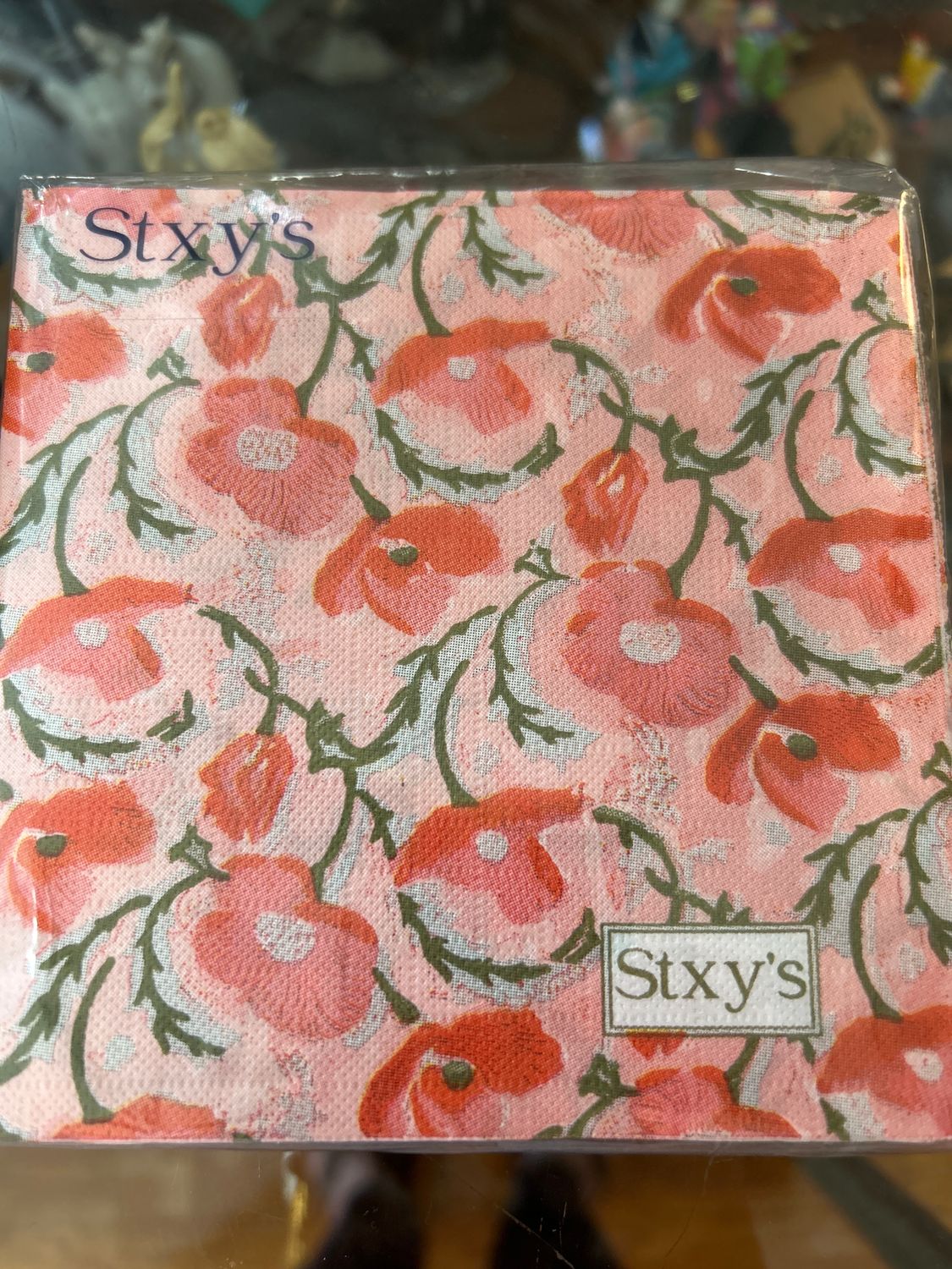 Block Print Poppy  Cocktail Napkins