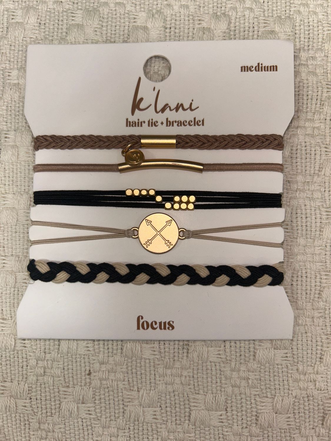 "Focus" Gold Arrow Charm Hair Tie Bracelets (med.)