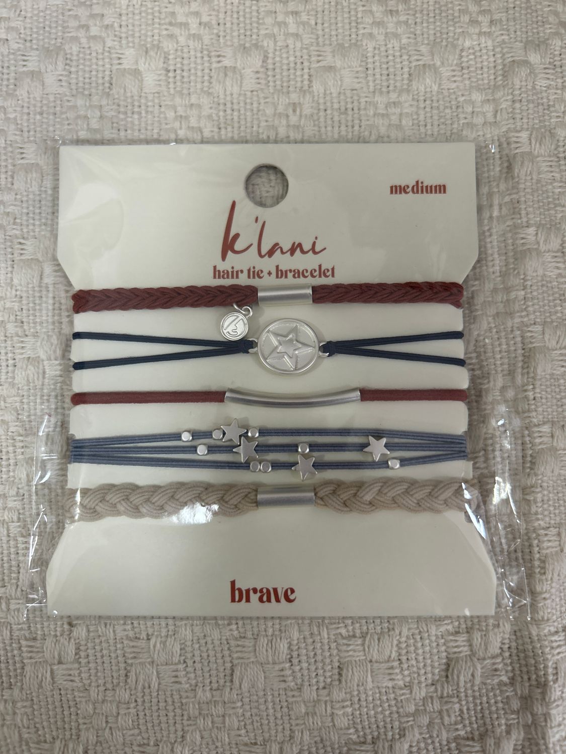 "Brave" Red, White, &amp; Blue w/ Silver Star Accents Hair Tie Bracelets (med.)