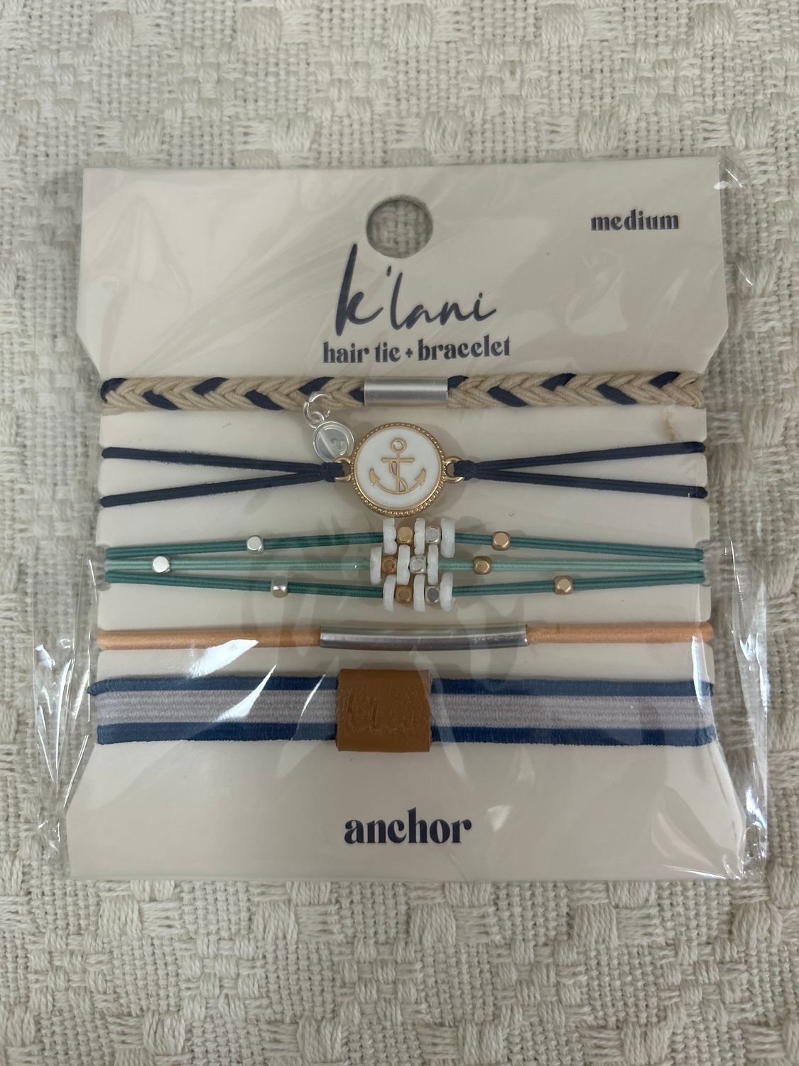 "Anchor" Nautical Colors w/ Anchor Charm Hair Tie Bracelets (med.)