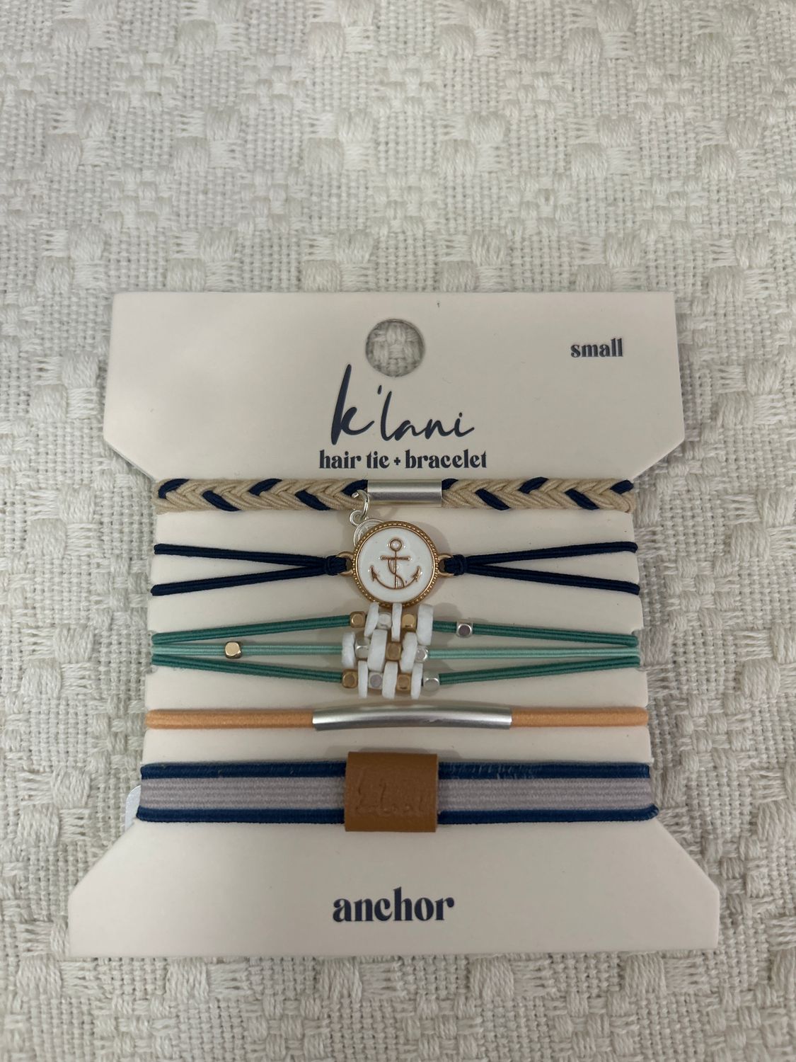 "Anchor" Nautical Colors w/ Anchor Charm Hair Tie Bracelets (small)