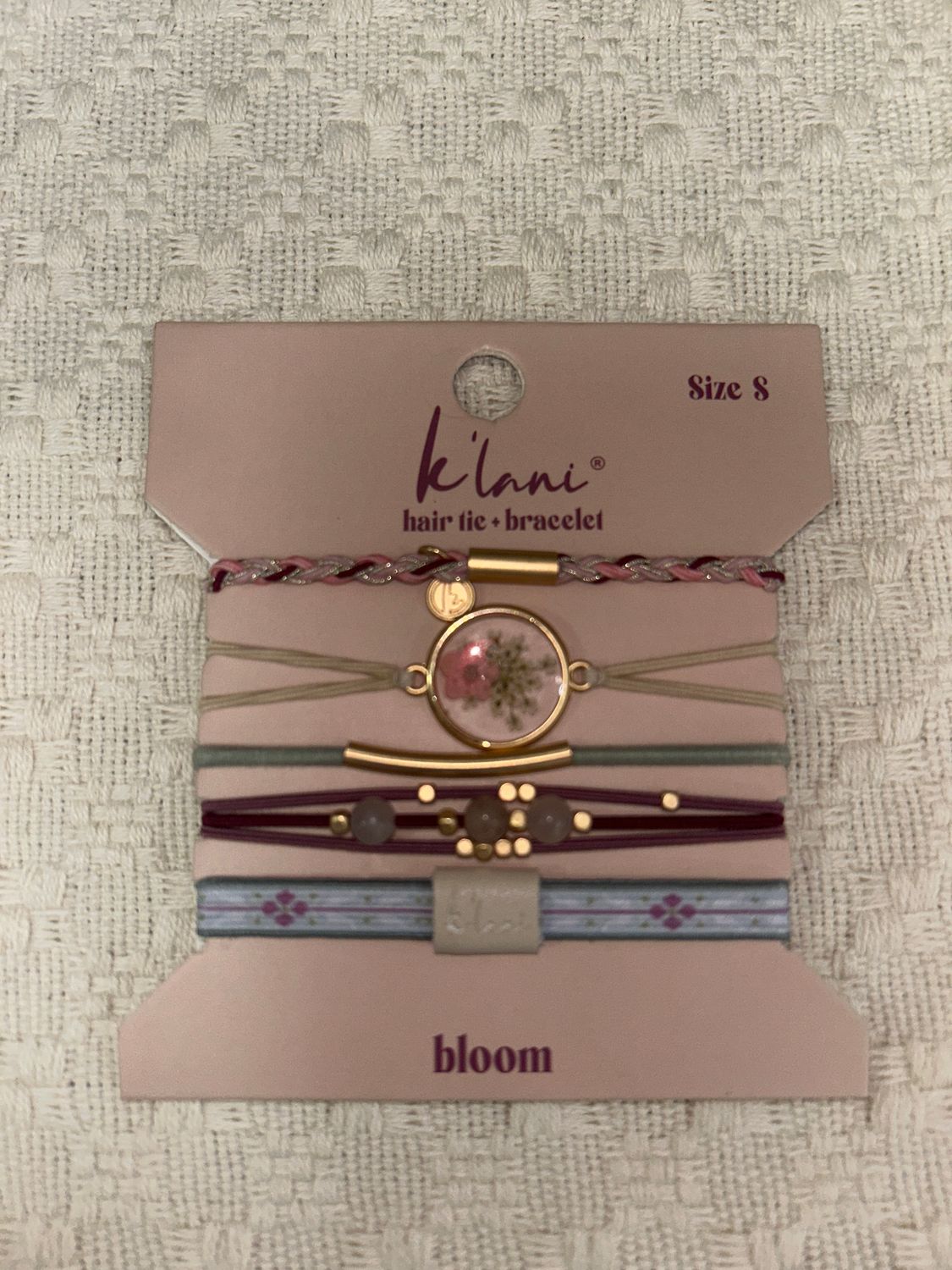 "Bloom" Maroon and Pink w/ Pressed Flowers Hair Tie Bracelets (small)